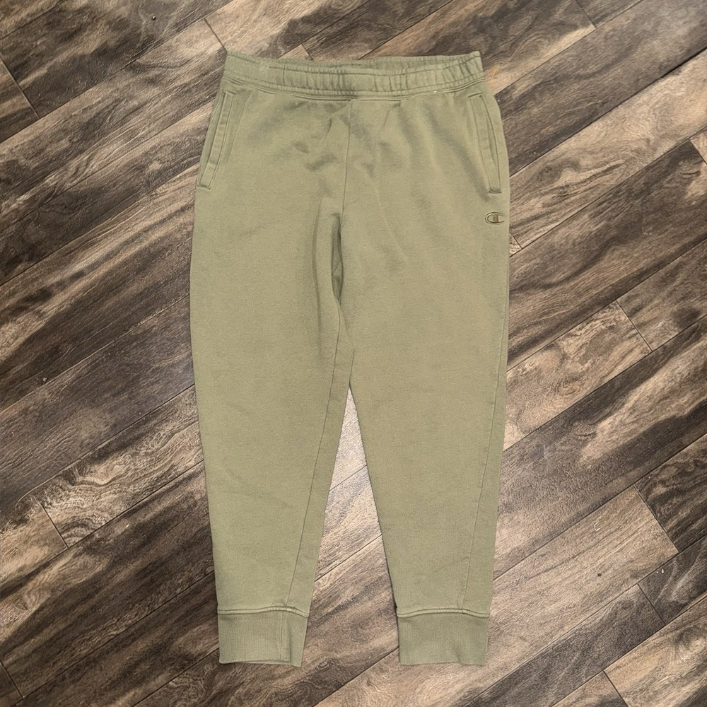 Champion Fleece Tapered Sweatpants Joggers Men's Large Green Athletic Fit Logo